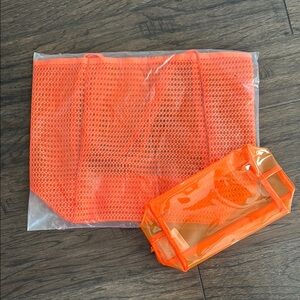 Ulta Beauty Orange Mesh Tote and Makeup Pouch Set